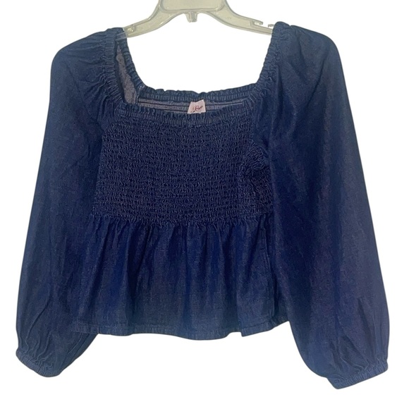 J. Crew puffed sleeve smocked denim top. Size XL GUC - Picture 2 of 8